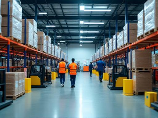 Modern lagerlokal med personal som arbetar effektivt
