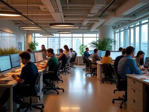 Utvecklare som arbetar i ett kreativt, modernt kontorslandskap