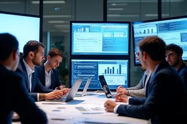 Personer som analyserar data på en skärm